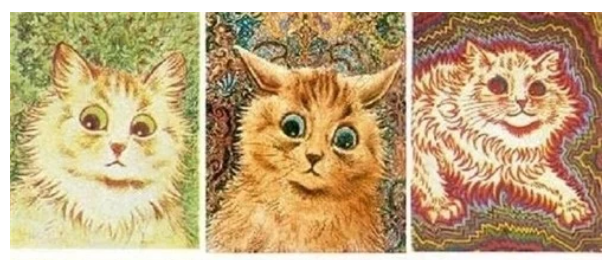 他画了一辈子猫 患上精神病后画风变了 把猫画成人看着远处有点纳闷(图1)