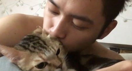 主人晚安吻猫咪满面只为喊醒猫咪让它起床了(图1)