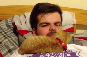 这人差点生吞了一只小猫咪 嘴开做鬼脸猫咪竟探头(图1)