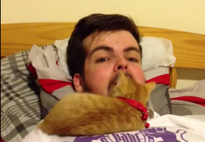 这人差点生吞了一只小猫咪 嘴开做鬼脸猫咪竟探头(图3)